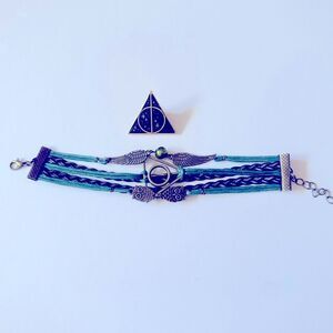 Harry Potter Deathly Hallows Pin & Charm Bracelet Set – Iconic Wizarding Symbols